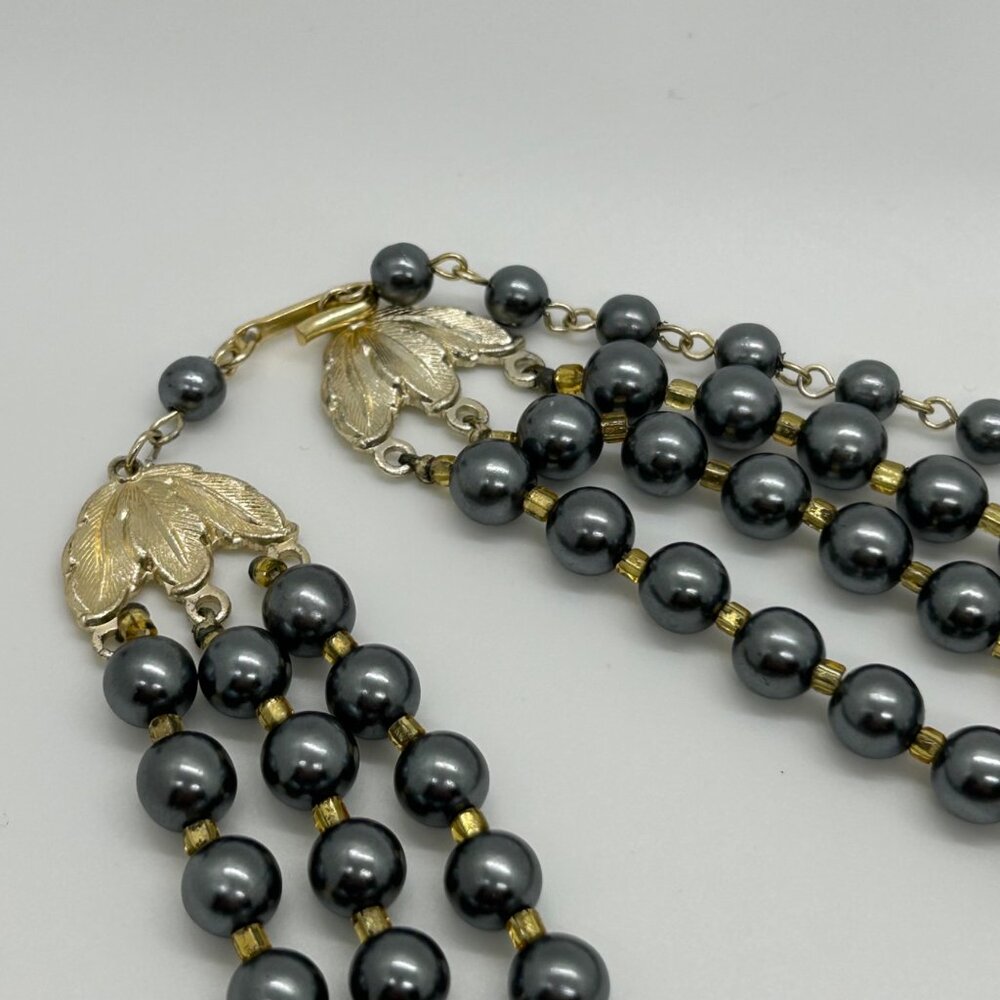 Vintage Three-Strand Gray Gold Iridescent Bead Faux & Pearls Prom Formal - Picture 12 of 16
